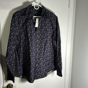 J. Crew Men’s Large Navy Blue paisley pattern Button Up NWT